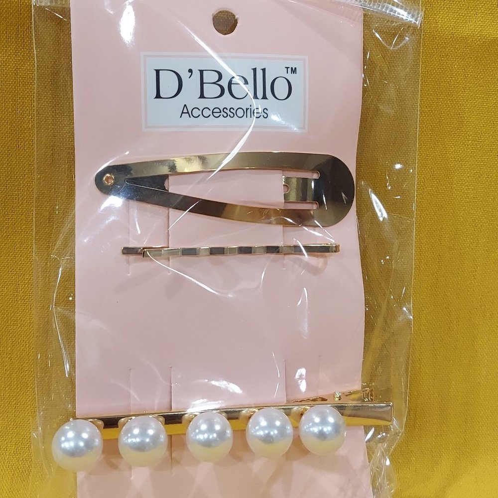 D'Bello Gold and Pearl Hair Clips - 3 piece set